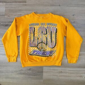 Vintage 90s LSU Tigers Yellow Pullover Sweatshirt Size Large Tultex Tag College